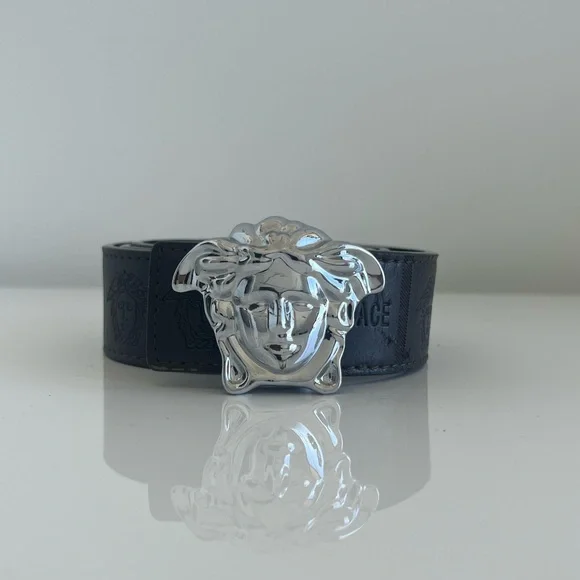 Versace black and silver Medusa belt. Size 32 $350.00 $_12.JPG?set_id=880000500F main image 3